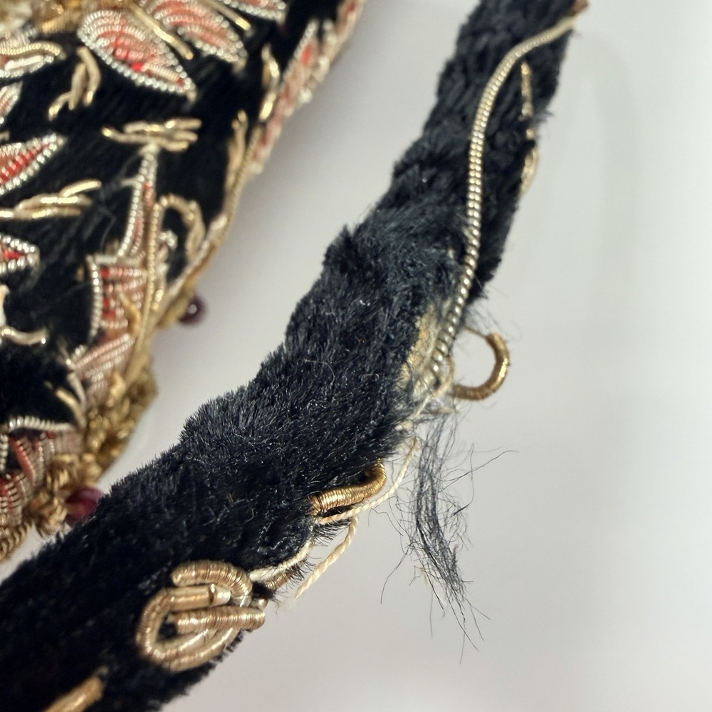 Vintage Evening Handbag Floral Embroidered & Gemstones Clutch Purse FLAW - Picture 5 of 16